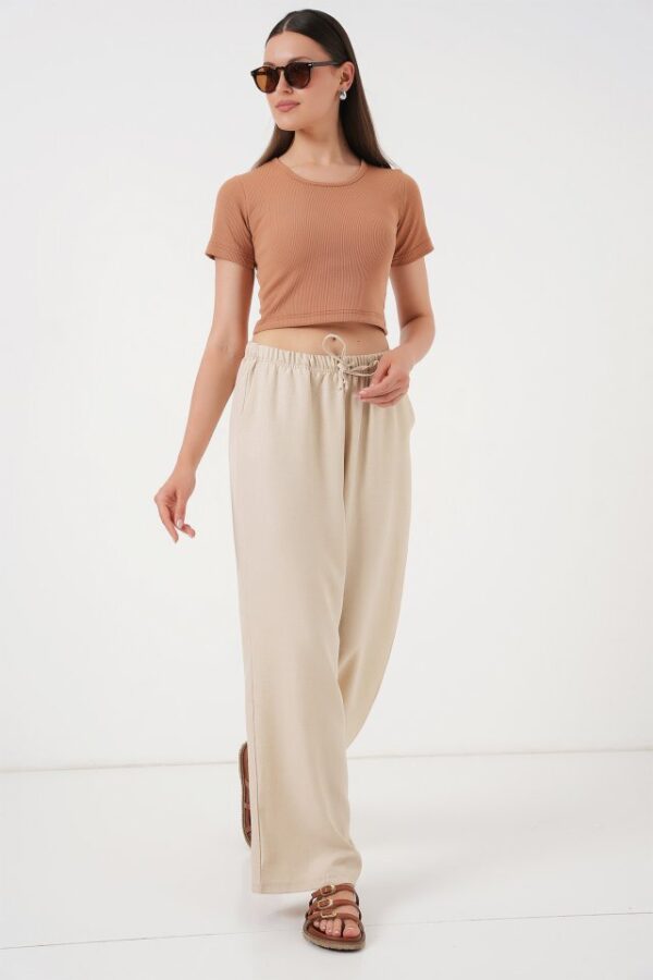 Geniş Paça Keten Pantolon 6735 - Bordo