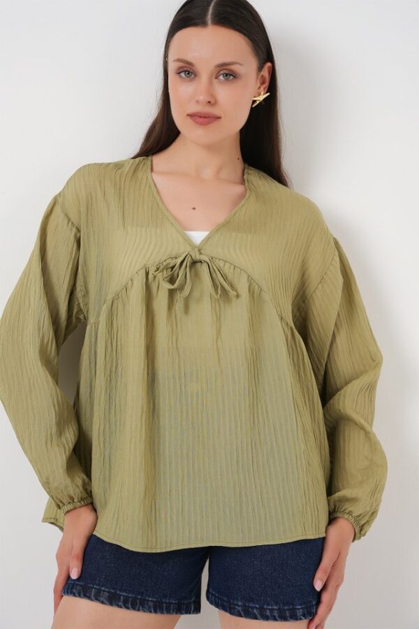 Önü Bağcıklı Uzun Kol Bluz 946 - Siyah