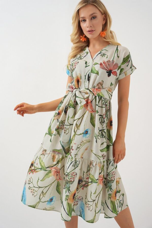 Desenli Kısa Kol Elbise 2558 - Çağla