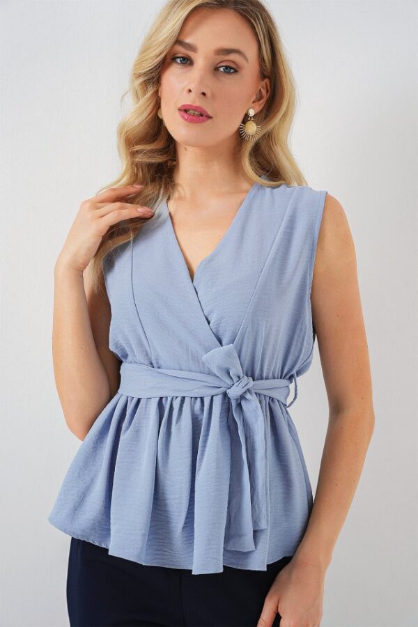 Kruvaze Yaka Kolsuz Bluz 966 - Pudra