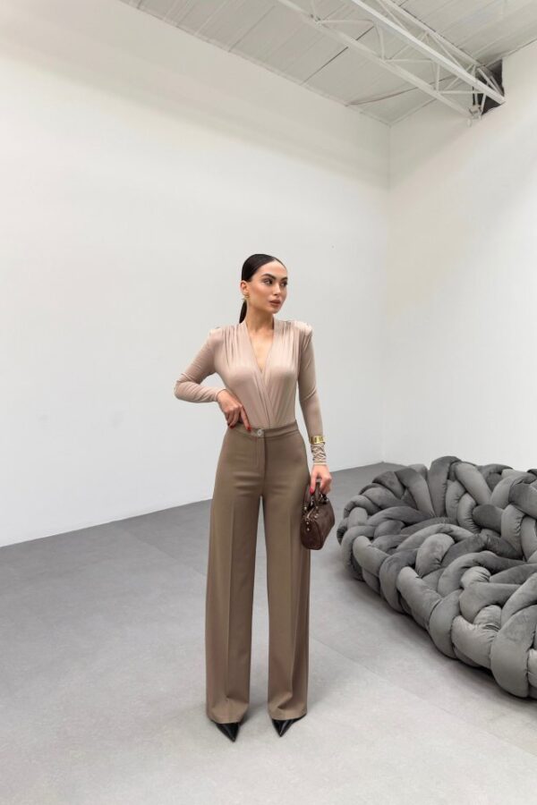 230 Gr Poly Viscose Lycra Metal Düğme Palazzo Pantolon