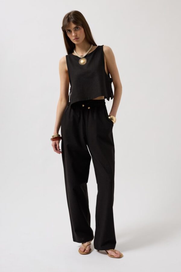 Beli Bağcıklı Düz Kesim Pantolon