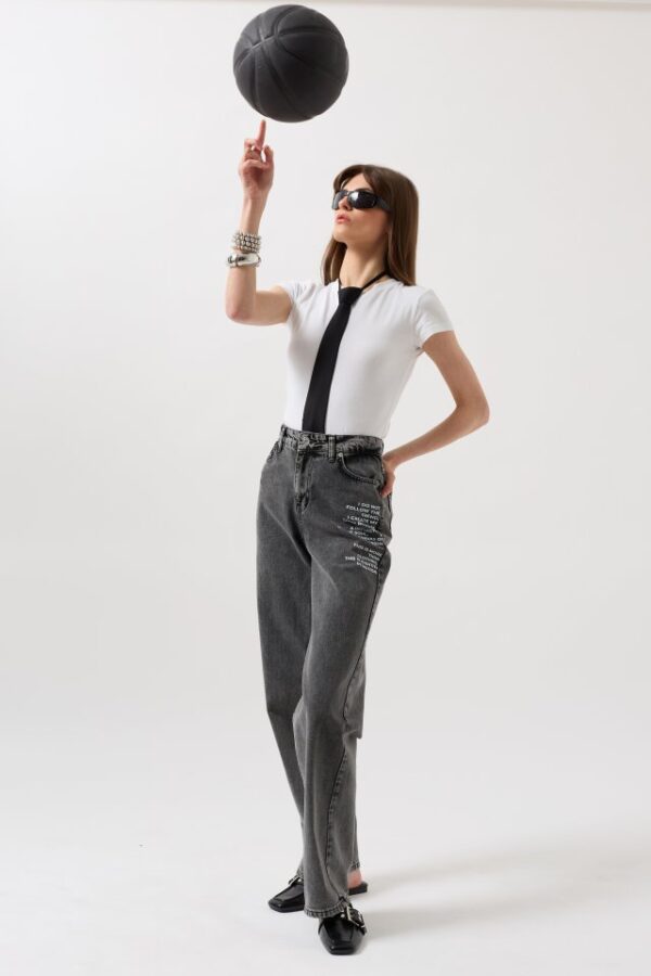 Baskılı Düşük Bel Jean