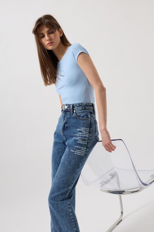 Baskılı Düşük Bel Jean