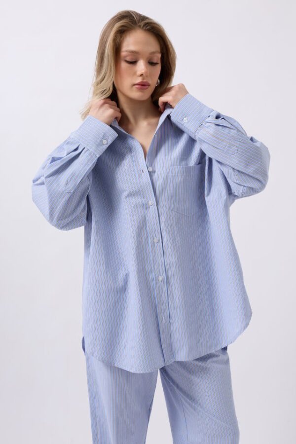 Çizgili Cep Detay Gömlek
