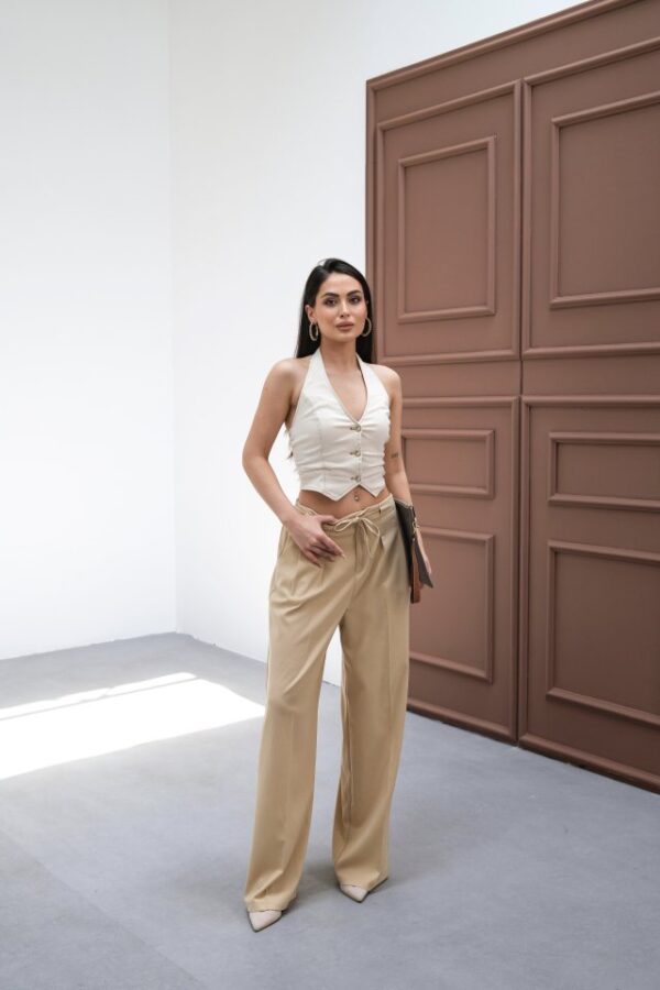 Beli̇ Lasti̇k Ve Bağcikli Geni̇ş Paça Pantolon