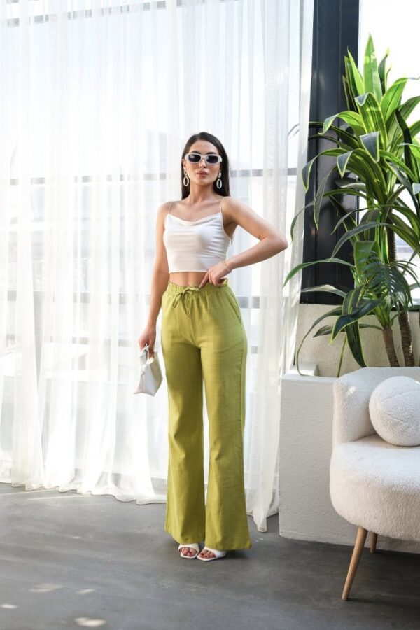 Beli̇ Lasti̇kli̇ Ve Bağcikli Keten Pantolon