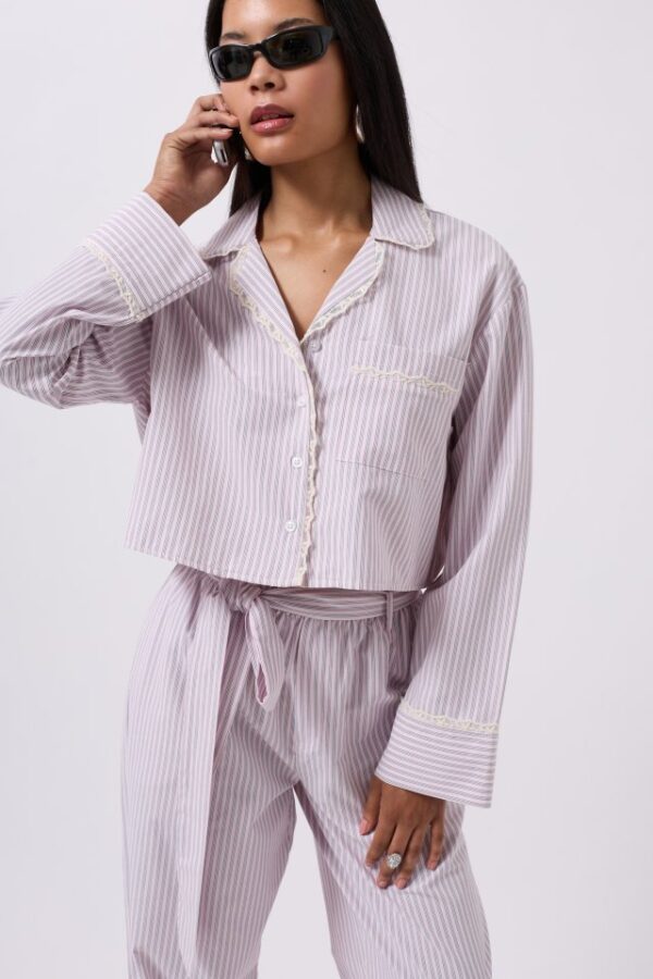 Çizgili Cep Detay Crop Gömlek