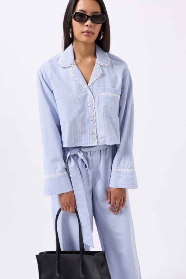 Çizgili Cep Detay Crop Gömlek