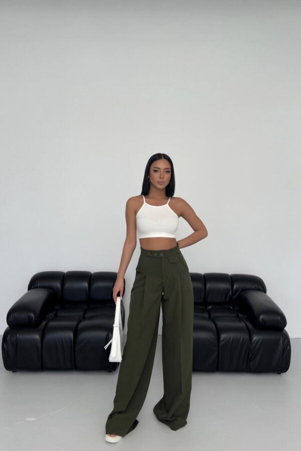 Üç Düğme Detayli Palazzo Pantolon