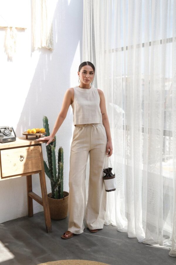 Keten Bluz Ve Pantolon İki̇li̇ Takim