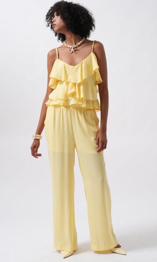 Geniş Paça Astarlı Tül Pantolon