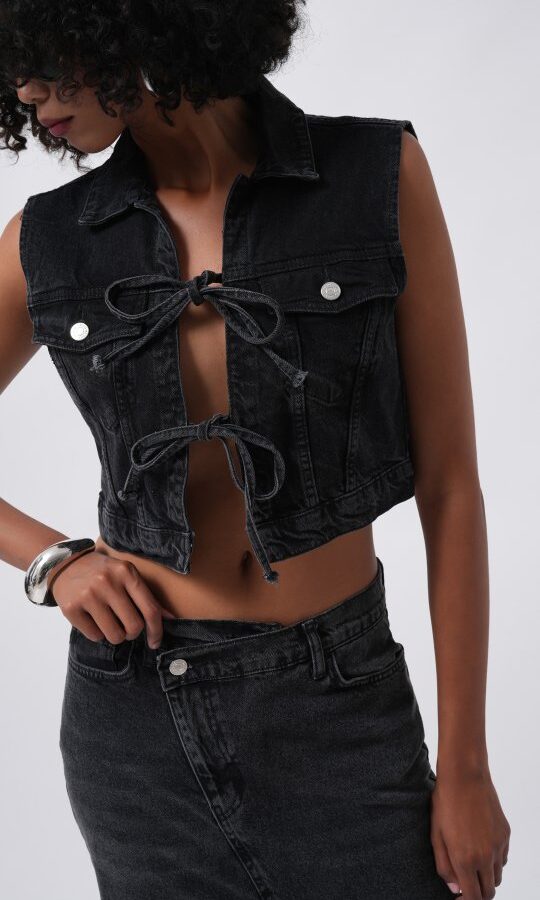 Bağlama Detay Denim Yelek