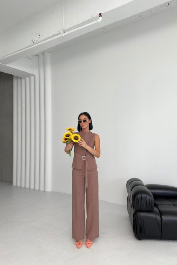 Ti̇na Asi̇metri̇k Keten Yelek Pantolon Takim