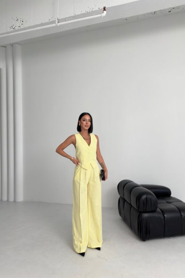 Keten Sirti Çapraz Geçi̇şli̇ Cepken Pantolon Takim