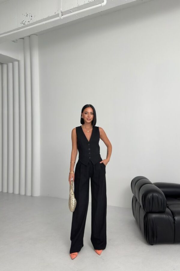 Keten Sirti Çapraz Geçi̇şli̇ Cepken Pantolon Takim