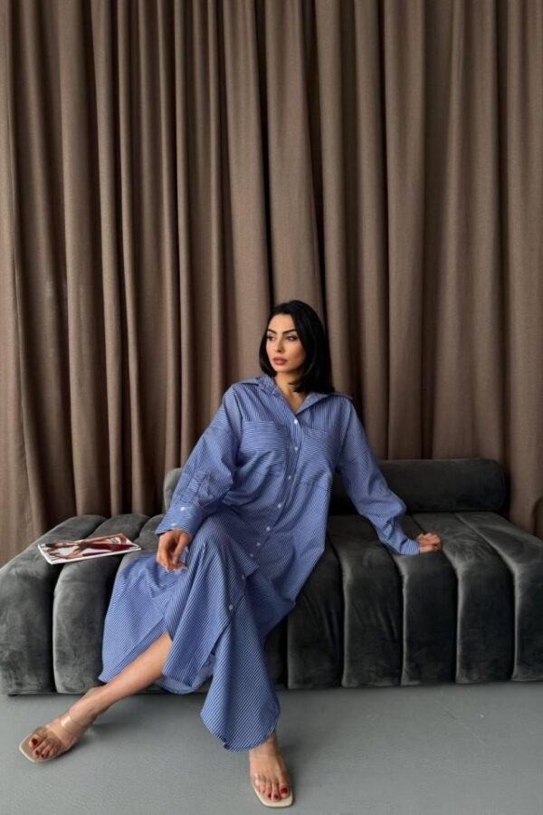 Çizgili Midi Gömlek Elbise