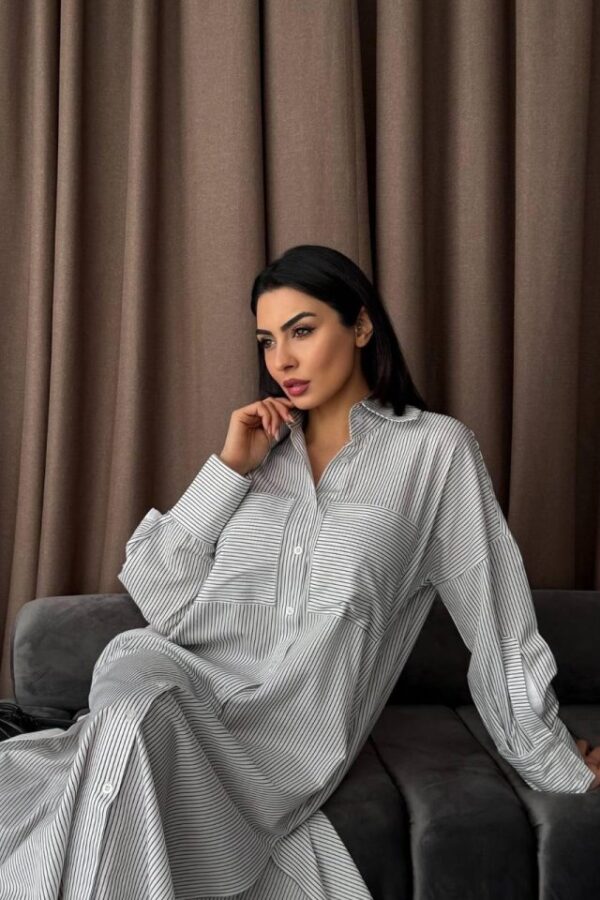 Çizgili Midi Gömlek Elbise