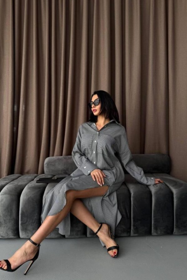 Çizgili Midi Gömlek Elbise