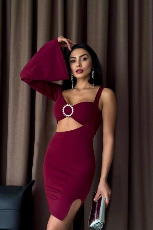 Halka Detaylı Tek Kol Mini Elbise