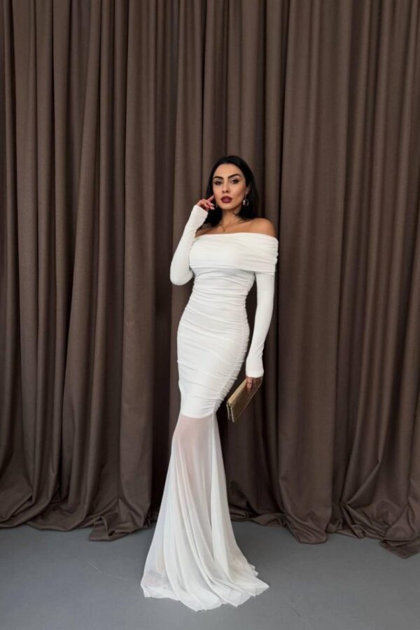 Tül Detaylı Straplez Elbise