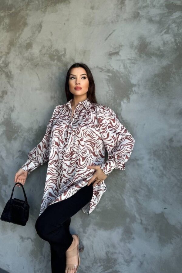 Desenli Dökümlü Saten Gömlek