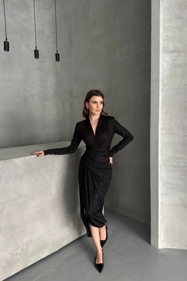 Drape Detaylı Midi Elbise