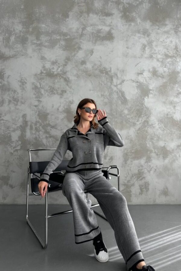 Şerit Detaylı Hırka Pantolon İkili Takım