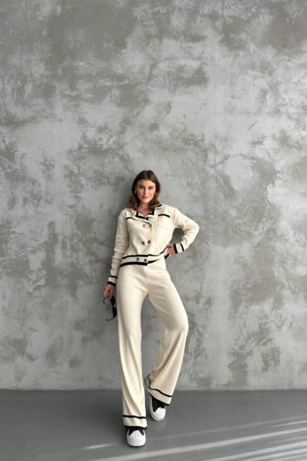 Şerit Detaylı Hırka Pantolon İkili Takım