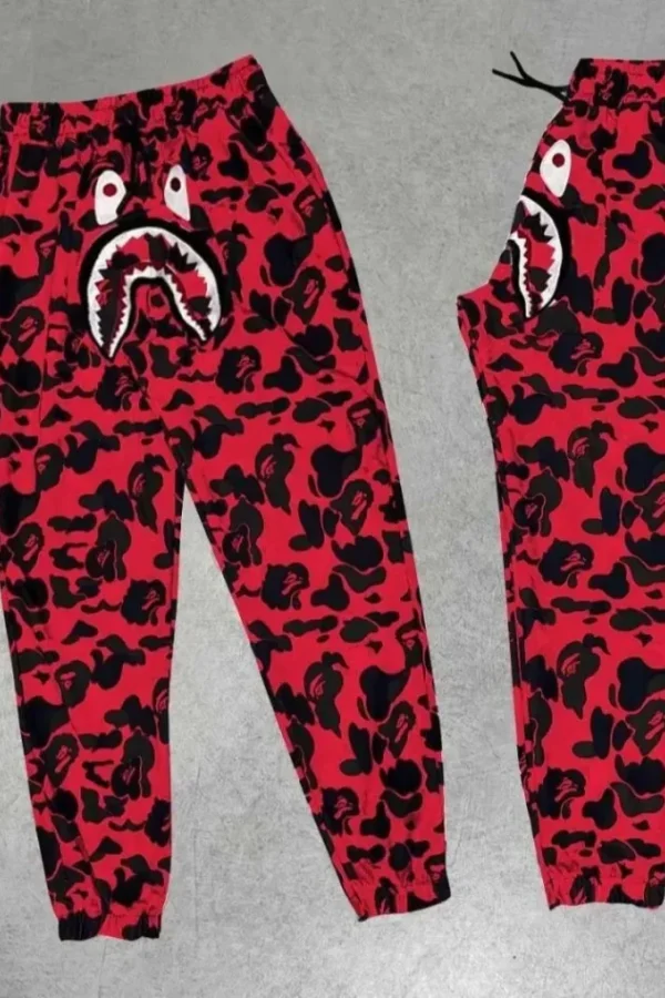 Erkek Bape Shark Dijital Baskılı Eşofman Altı - Kırmızı