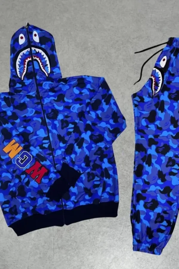 Erkek Nakış İşlemeli Bape Eşofman Takım - Mavi