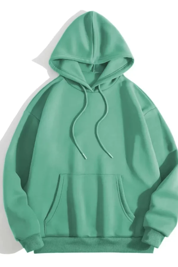 Erkek Düz Kapüşonlu Sweat - Mint Yeşili