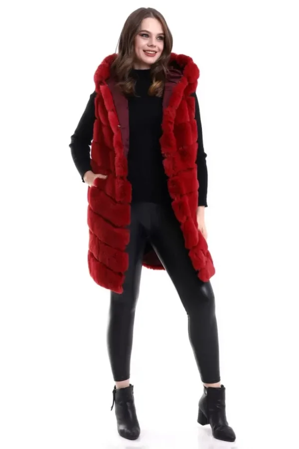 Reks Kapüşonlu Yelek - Kırmızı