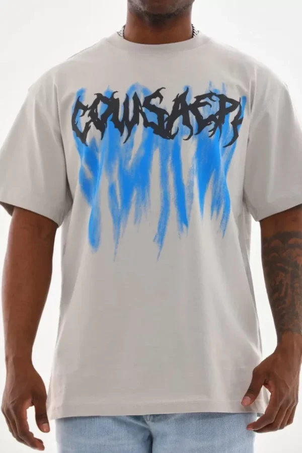 Unisex Baskılı Oversize T-Shirt - Gri