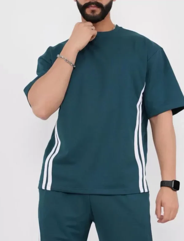 Unisex Oversize Yanları Şeritli T-Shirt - Cam Göbeği