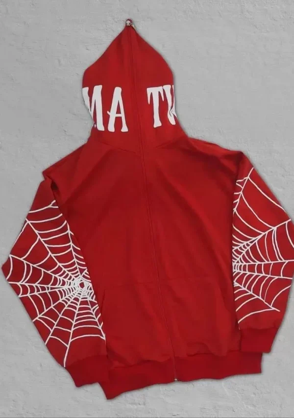 Erkek İki İplik Örümcek Baskılı Oversize Hırka - Kırmızı