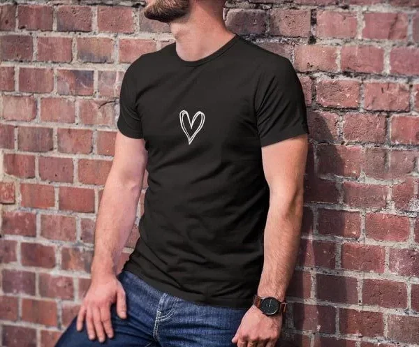 Unisex Bisiklet Yaka Baskılı Oversize T-Shirt - Siyah