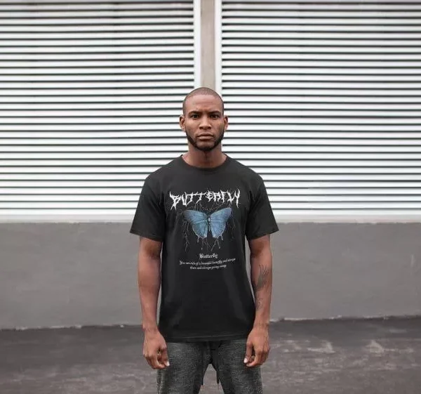 Unisex Bisiklet Yaka Baskılı Oversize T-Shirt - Siyah