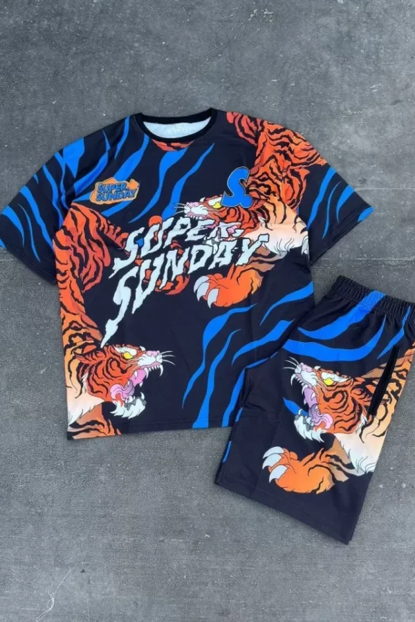 Erkek Dijital Baskılı Şortlu Takım - Mavi