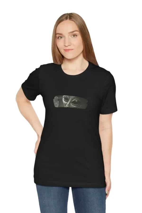 Unisex Bisiklet Yaka Baskılı T-Shirt - Siyah