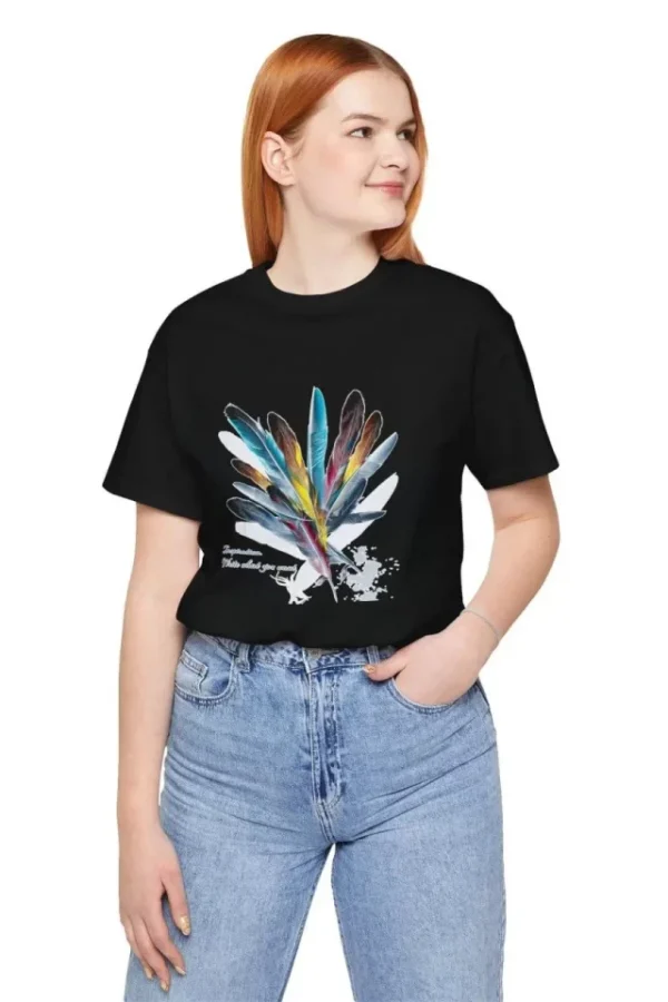 Unisex Bisiklet Yaka Baskılı T-Shirt - Siyah