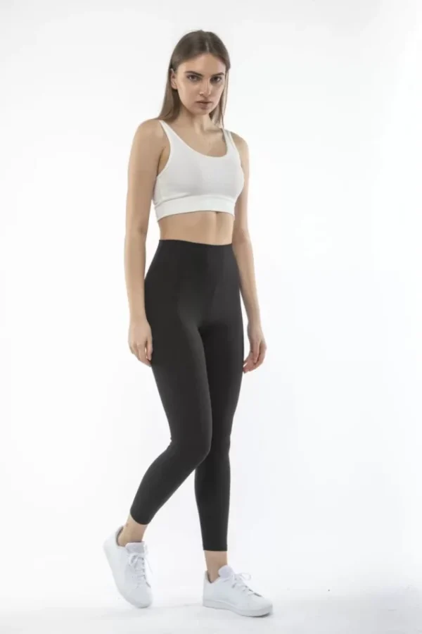 Yüksek Bel Sporcu Düz Tayt - Siyah