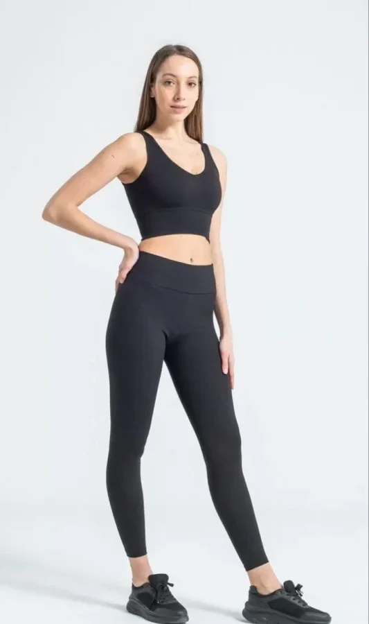 Yüksek Bel Fitilli Tayt - Siyah