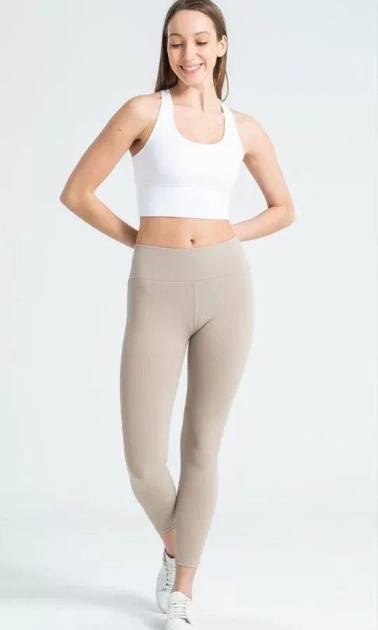 Yüksek Bel Fitilli Tayt - Bej