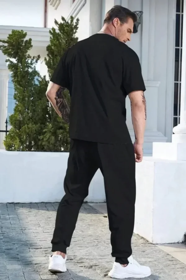 Unisex Düz T-Shirt Ve Eşofman Takımı - Siyah