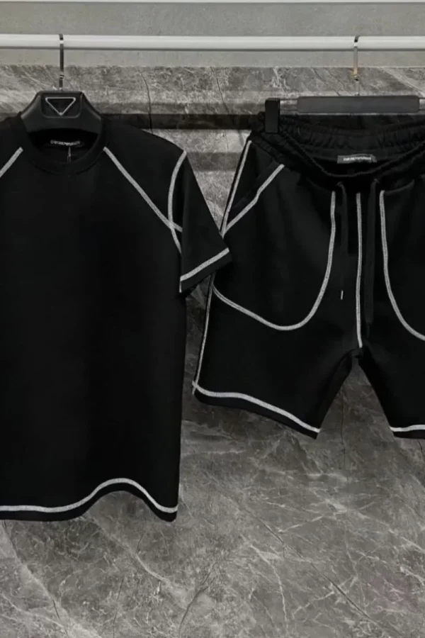 Unisex Karoyaka Dikişli Şortlu Takım - Siyah