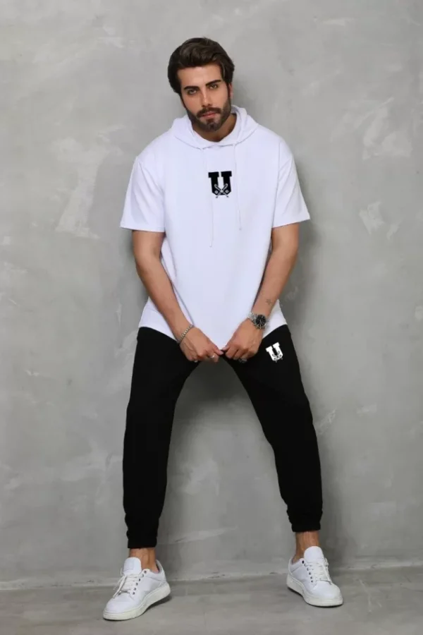 Unisex Kapşonlu Oversize T-Shirt Takım - Beyaz