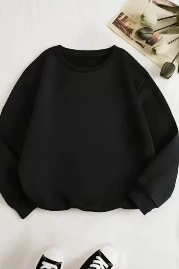 Üç İplik Biskilet Yaka Basic SweatShirt - Siyah