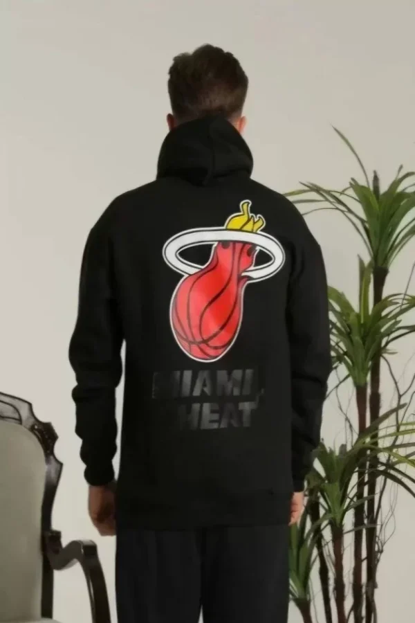 Unisex Kapşonlu Baskılı Sweetshirt - Siyah