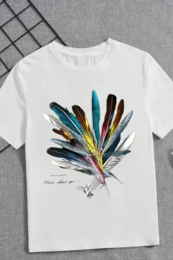 Kız Çocuk Baskılı T-Shirt - Beyaz